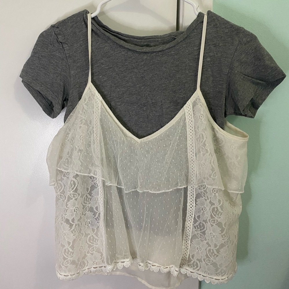 T-shirt with lace floral top